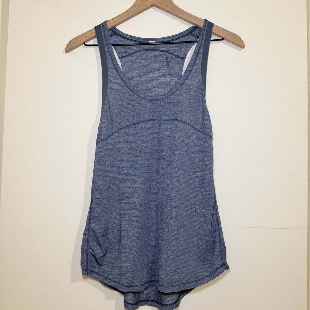 Lululemon Heathered Blue Sheer Racerback Tank Top Yoga Running Loose Fit 4-6
